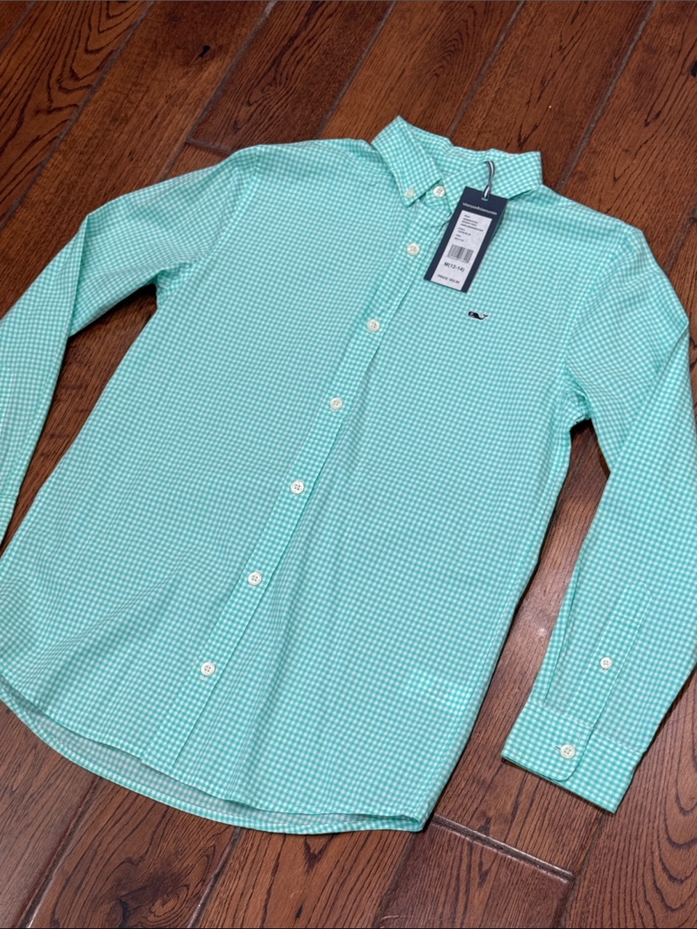 Vineyard Vines youth Boys Mint Green Gingham Button-Down Shirt NEW sz M